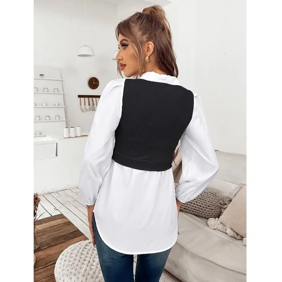 2 in 1 Black Knit Vest on White Button Down Shirt - Picture 3 of 10